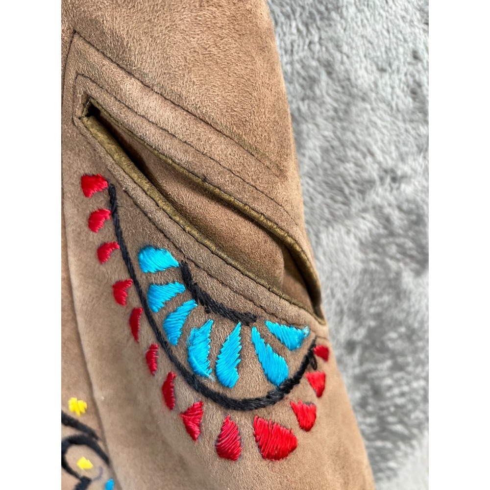 Vintage Afghan Embroidered Suede Shearling Vest Womens Medium Waistcoat - Picture 7 of 16